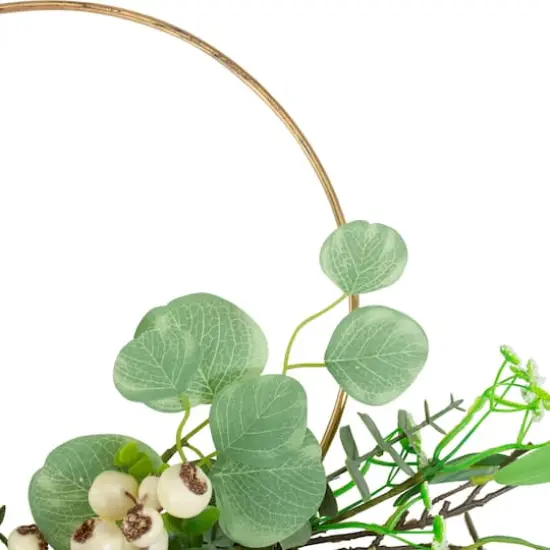 30" Green & Gold Eucalyptus Leaf & Fern Golden Ring Wreath {4}