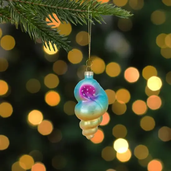 Blue & Pink Glass Seashell Ornament {3}