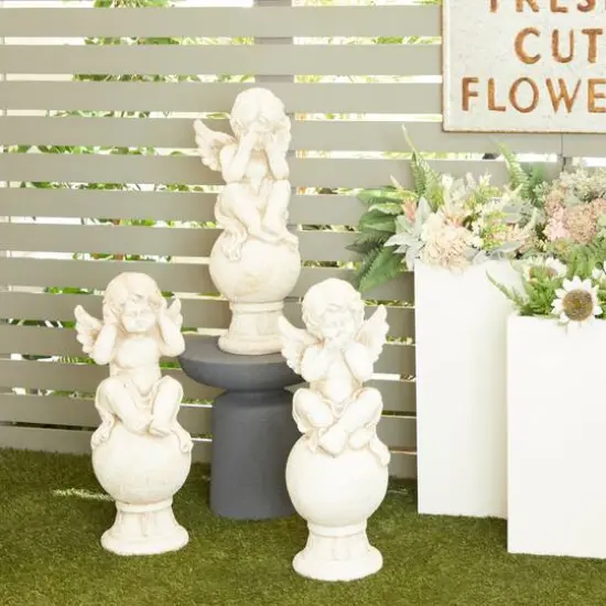 29" White Stone French Country Angel Garden Sculpture Set {10}