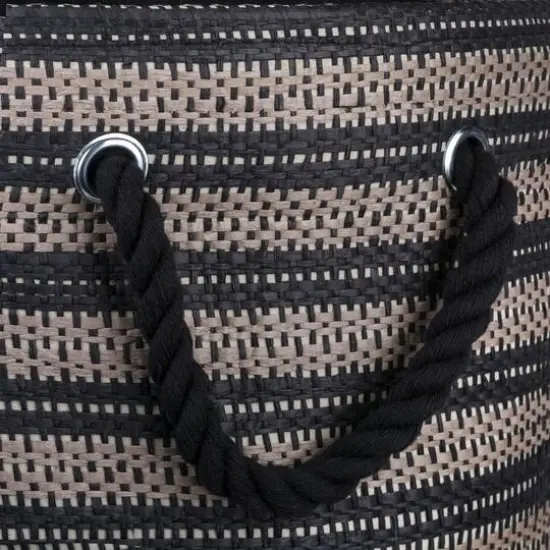 DII&reg; Large Black & Stone Striped Weave Round Paper Storage Basket {1}