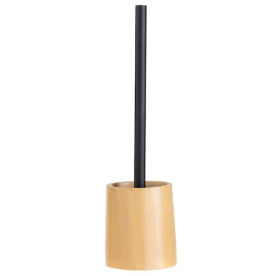 Bath Bliss Black Toilet Brush & Natural Woodgrain Holder {3}