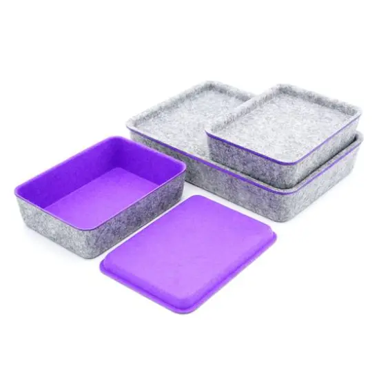 Welaxy Felt 3 Piece Drawer Organizer Bins with Lids Purple {6}