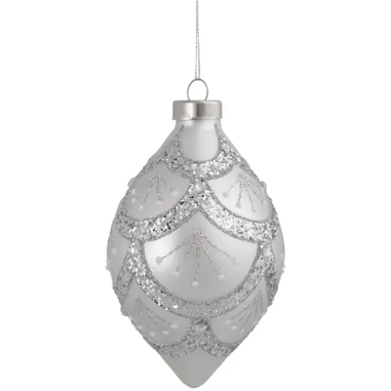 5" Glittered Silver Glass Finial Christmas Ornament {4}