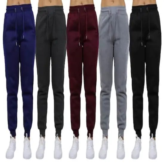 Galaxy by Harvic Women's Relaxed Fit Fleece-Lined Jogger Sweatpants 5 Pack Charcoal/Navy/Burgundy/Heather Gray/Black {1}