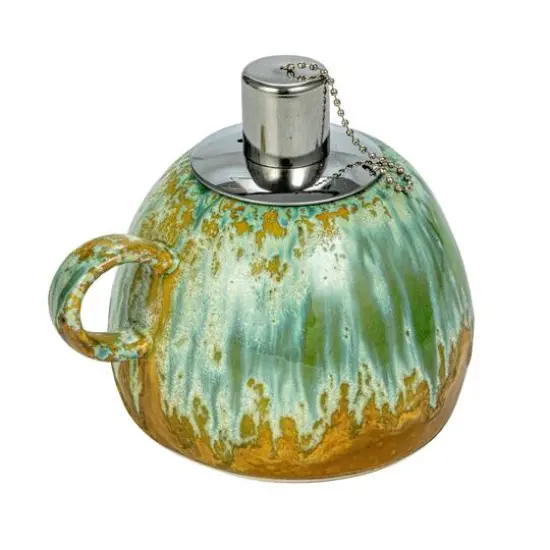 Hello Honey&reg; 5.5" Multicolor Reactive Glaze Stoneware Oil Lamp with Handle {4}