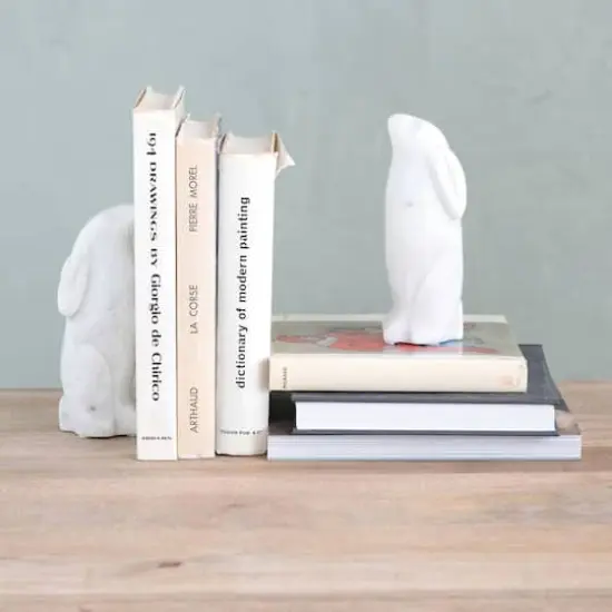 Hello Honey&reg; 6.5" White Rabbit Hand Carved Marble Bookends Set {8}