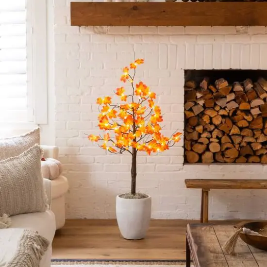 4ft. Pre-Lit Minimalist Autumn Maple Artificial Fall Tree with 56 LED Warm White & Orange Pumpkin Shaped Lights {9}