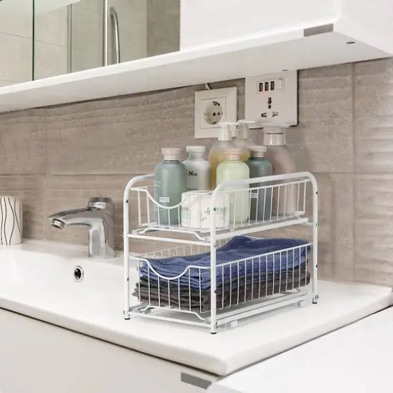 NEX&trade; White 2-Tier Under Sink Storage Sliding Basket Organizer Drawer {3}