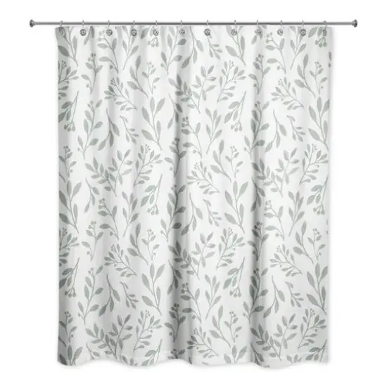 74" Delicate Floral Shower Curtain Green and White {1}