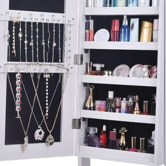 Noble White Frameless Mirrored Jewelry Armoire {5}