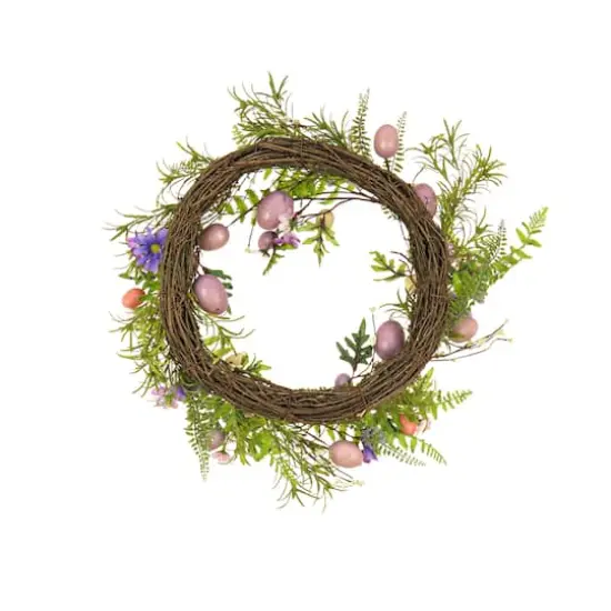 22" Pink Eggs, Flowers & Ferns Wreath {5}