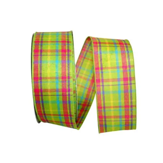 Reliant 2.5" x 50yd. Breezeway Plaid Wired Ribbon Green {1}
