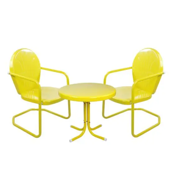 3-Piece Retro Metal Tulip Chairs & Side Table Outdoor Set Yellow {1}