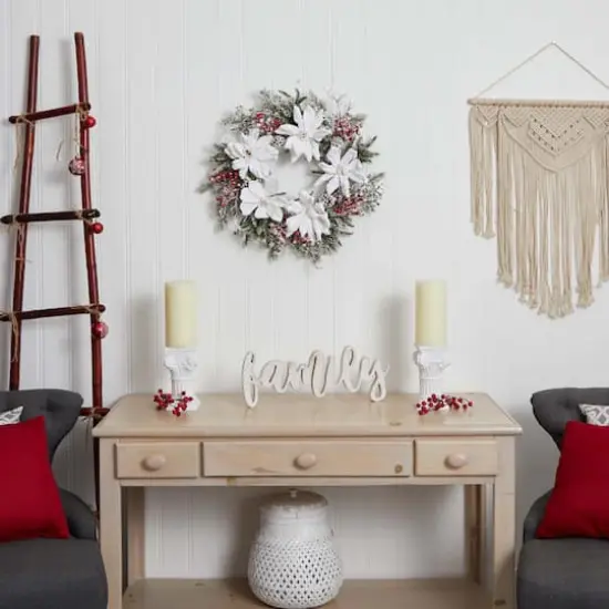 22" Snowed Magnolia & Berry Wreath {3}