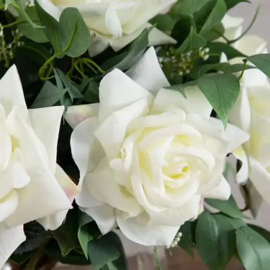 Wedding Collection 16in. Artificial Roses and Mixed Greens Arrangement in Glass Vase {4}