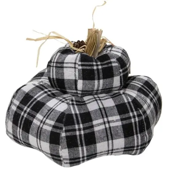 5.5" Black & White Plaid Stacked Fall Harvest Tabletop Pumpkin {4}