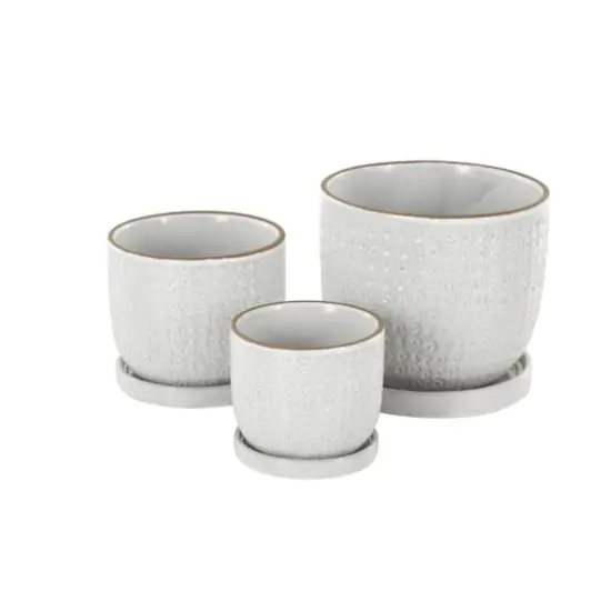White Abstract Circle Pattern Ceramic Planter Set {4}