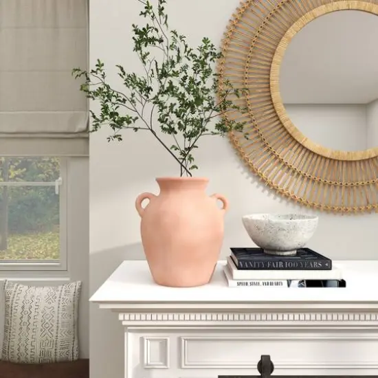 11" Orange Ceramic Terra Cotta Jug Vase with Handles {9}