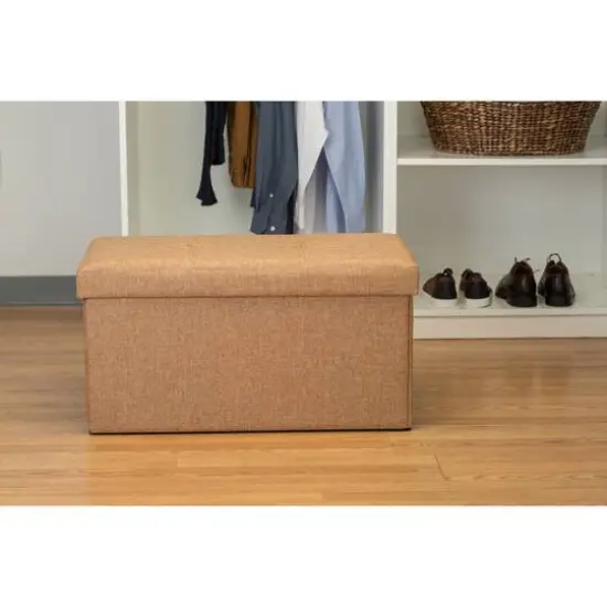 Simplify 30" Faux Linen Double Folding Storage Ottoman Camel {8}