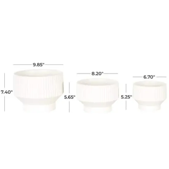 Linear Grooves Wide Ceramic Planter Set White {5}