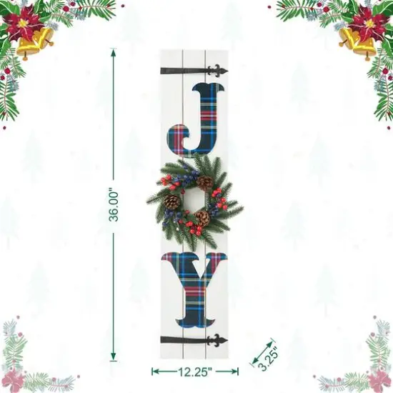 Glitzhome&reg; 36" Wood Plaid Wreath "JOY" Porch D&eacute;cor {9}