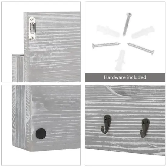 NEX™ Rustic White Wall Mounted Mail Holder & Organizer with 6 Key Hooks {4}