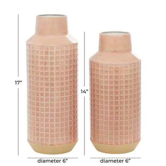 Set of 2 Brown Metal Contemporary Vase, 14", 17" {6}