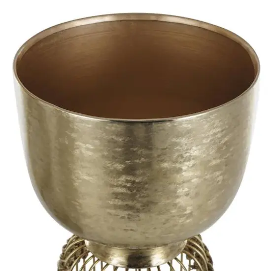 Gold Metal Textured Rounded Dome Planter & Pedestal Base Set {8}
