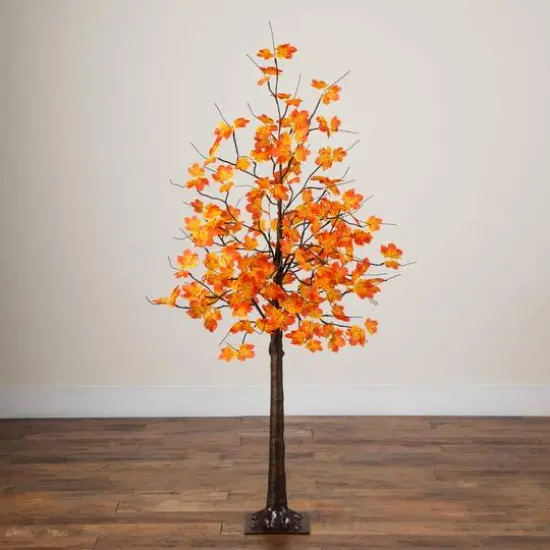 5ft. Pre-Lit Minimalist Autumn Maple Artificial Fall Tree with 96 Warm White LED Lights {7}