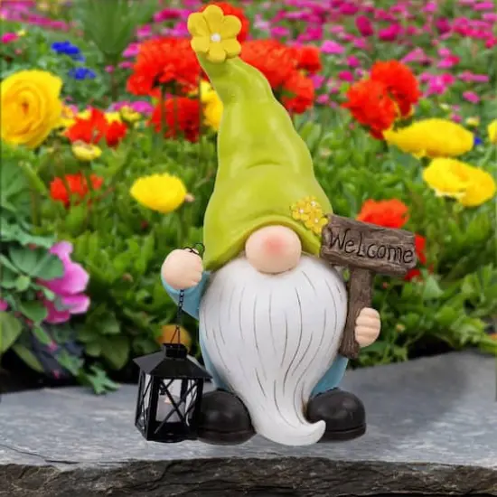 17.75" Welcome Gnome with Lantern Outdoor Garden Statue {4}