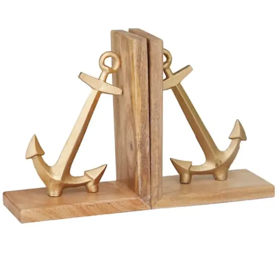 9" Gold Aluminum Anchor Bookends Set {3}