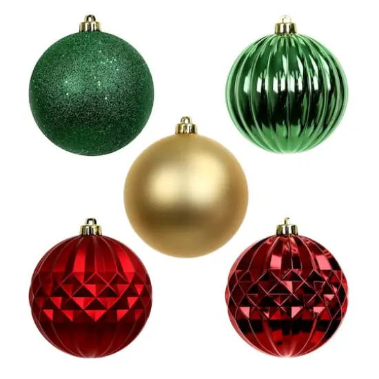 5 Pack 150mm Red, Green & Gold Shatterproof Ball Ornaments by Ashland&reg; {3}