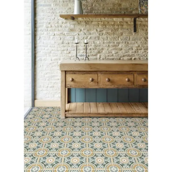 FloorPops Ezra Peel & Stick Floor Tiles Green and Yellow {4}