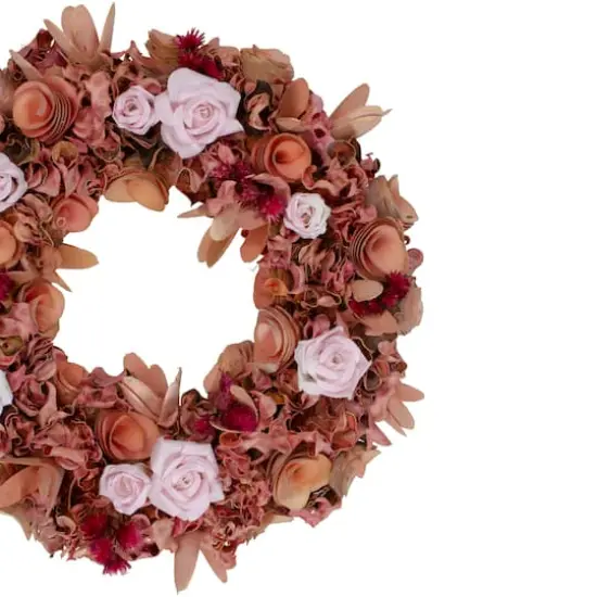 13" Pink & Red Flower Wood Spring Wreath {4}