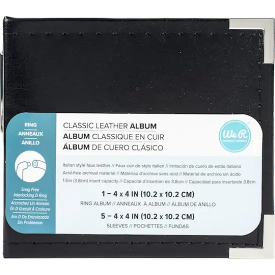We R Memory Keepers® Classic Leather D-Ring Album, 4" x 4" Black {3}