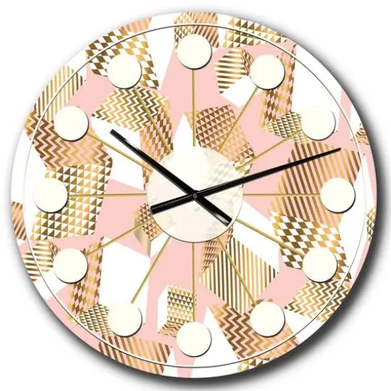 Designart 'Gold And Rose Cubes I Mid-Century Modern Wall Clock {1}
