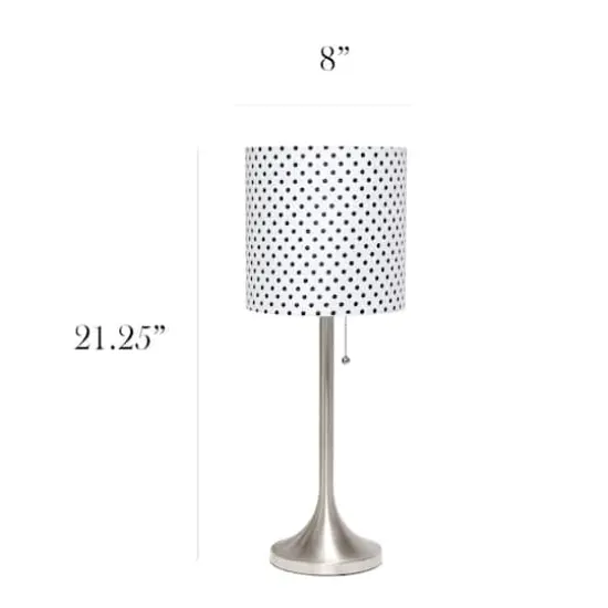 Simple Designs 21.5" Tapered Brushed Nickel Table Lamp with Fabric Drum Shade Polka Dot {4}
