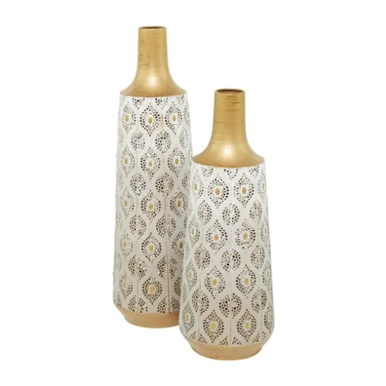 White Metal Vase with Diamond Pattern Set {3}