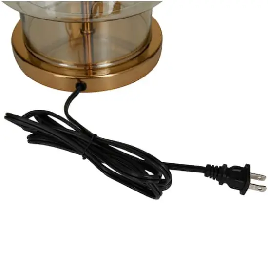 Gold Glass Transparent Base Table Lamp with Drum Shade 15" x 15" x 23" {4}