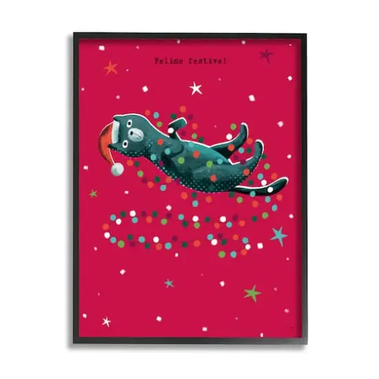 Stupell Industries Feline Festive Christmas Cat Black Framed Giclee Art {1}