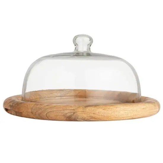 Hello Honey&reg; 16" Round Glass Cloche with Mango Wood Base {11}