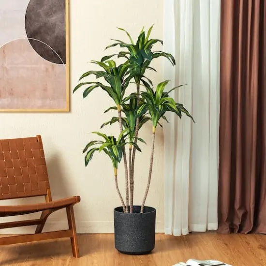 Glitzhome&reg; 4.5ft. Faux Dracaena Fragrans Plant in Pot {3}