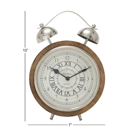 10" Brown Mango Wood & Aluminum Clock {6}