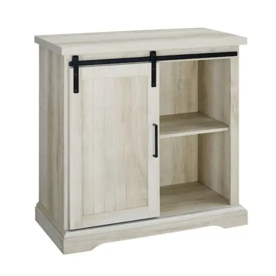 Edison Walker 32" White Oak Sliding Grooved Door Modern Accent Cabinet {1}