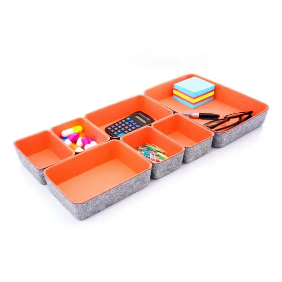 Welaxy Felt 7 Piece Drawer Organizer Tray Set Coral {1}