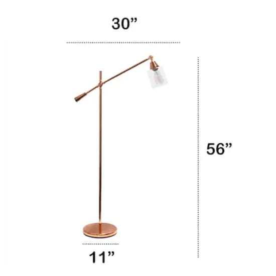 Lalia Home 4.6ft. Swing Arm Floor Lamp with Glass Cylindrical Shade Rose Gold {4}