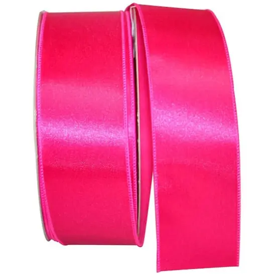 JAM Paper 2.5" x 50yd. Wired Satin Ribbon Fuchsia {1}