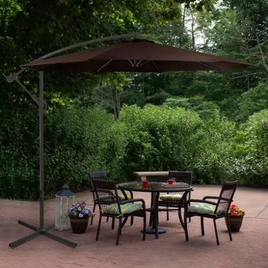 10ft. Offset Outdoor Patio Umbrella with Hand Crank Brown {3}