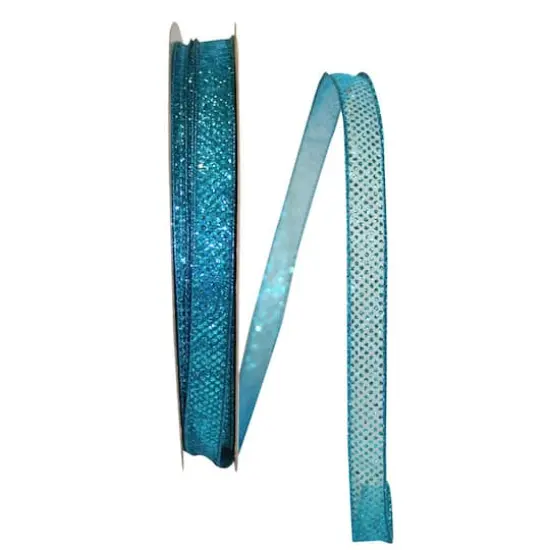 JAM Paper 5/8" x 50yd. Sheer Wired Glitter Dots Ribbon Turquoise {1}