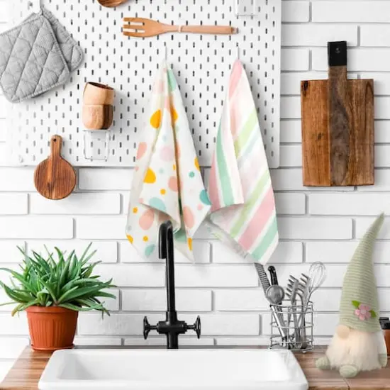 26" Pastel Stripes & Eggs Easter Kitchen Tea Towel Set {3}